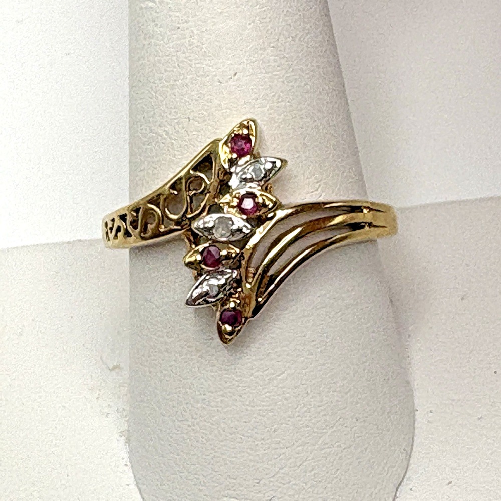 Vintage Ruby and Diamond Ring Gold Plated Size 10 Retro Cocktail Prom